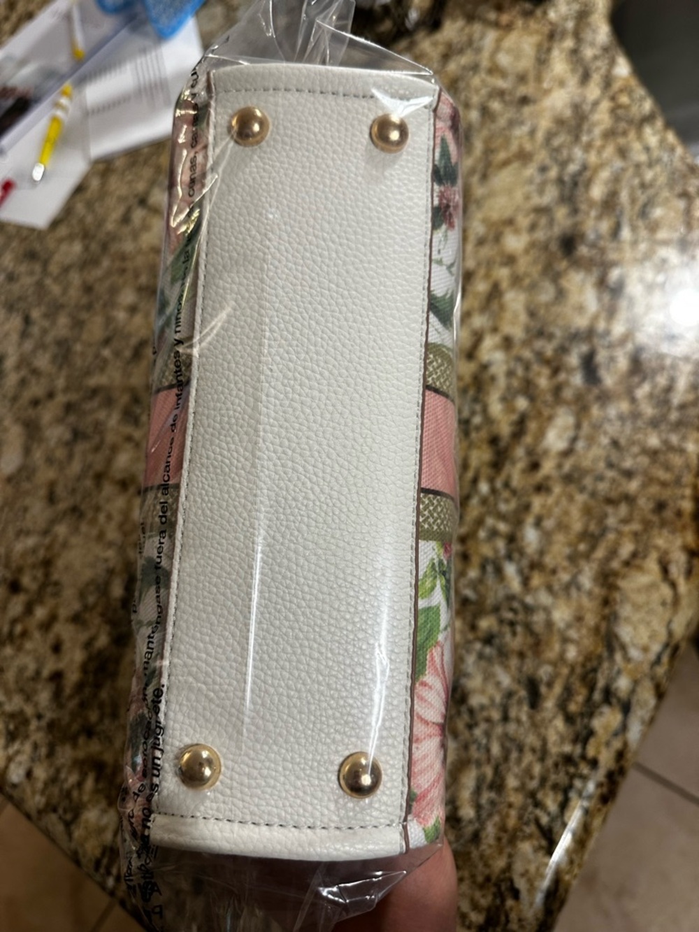 Nanette Lepore White Floral Satchel with Pink and Green Stripe - Picture 7 of 15